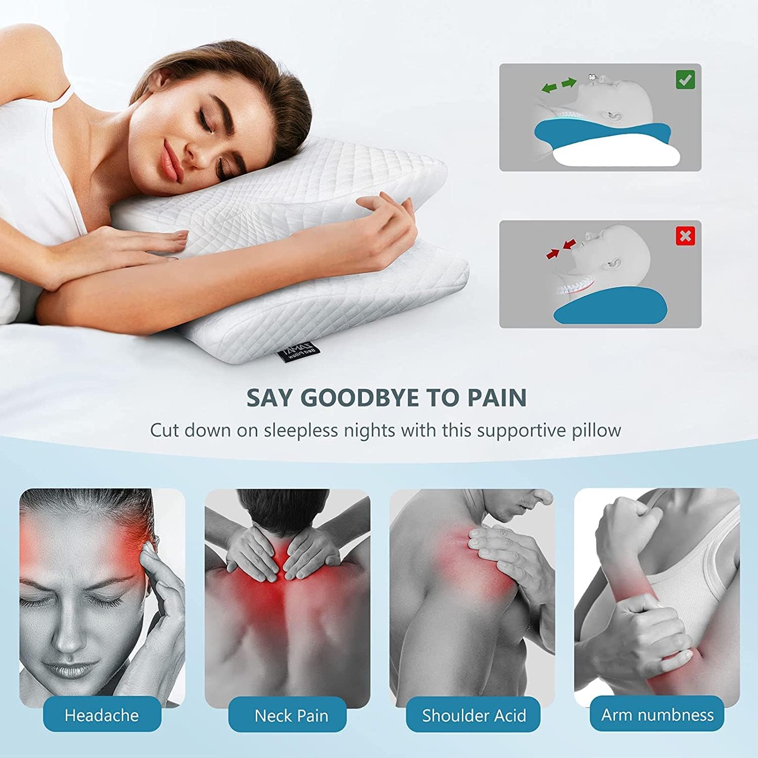Zamat Adjustable Cervical Memory Foam Pillow, Odorless Neck Pillows for, Orthopedic Pillows for Sleeping with Cooling Pillowcase, Bed Supp…