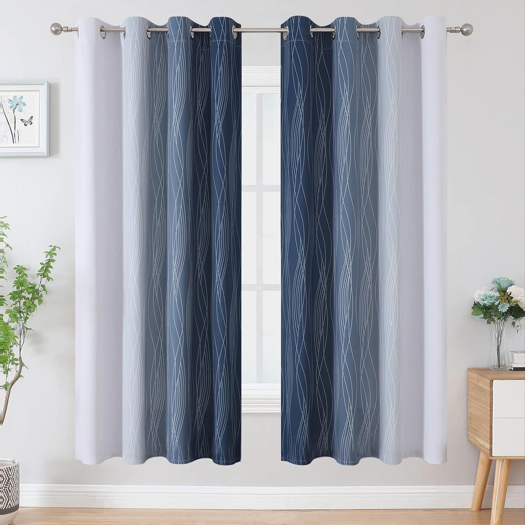 Estelartextiler Estelar Textiler Navy Blue and Grayish White Blackout Curtains for Bedroom 72 Inches Long, Thermal Insulated Ombre Blackout…