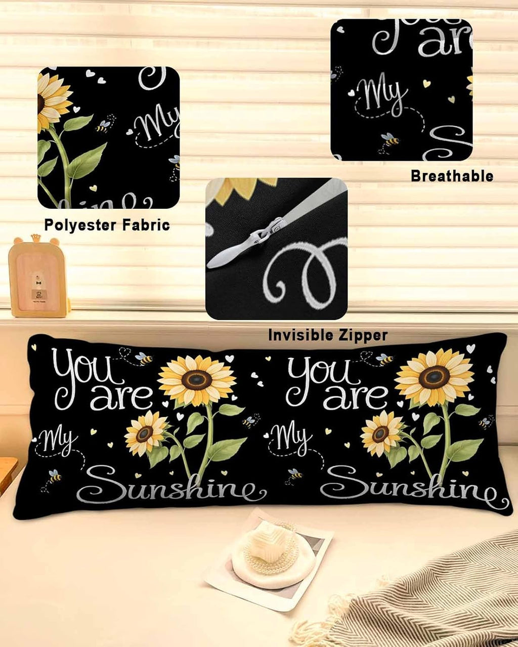 Rgaienmelw You Are My Sunshine Body Throw Pillow Covers 20x54 Inches, Rectangle Decorative Pillowcase with Zipper, Yellow Sunflowers C…