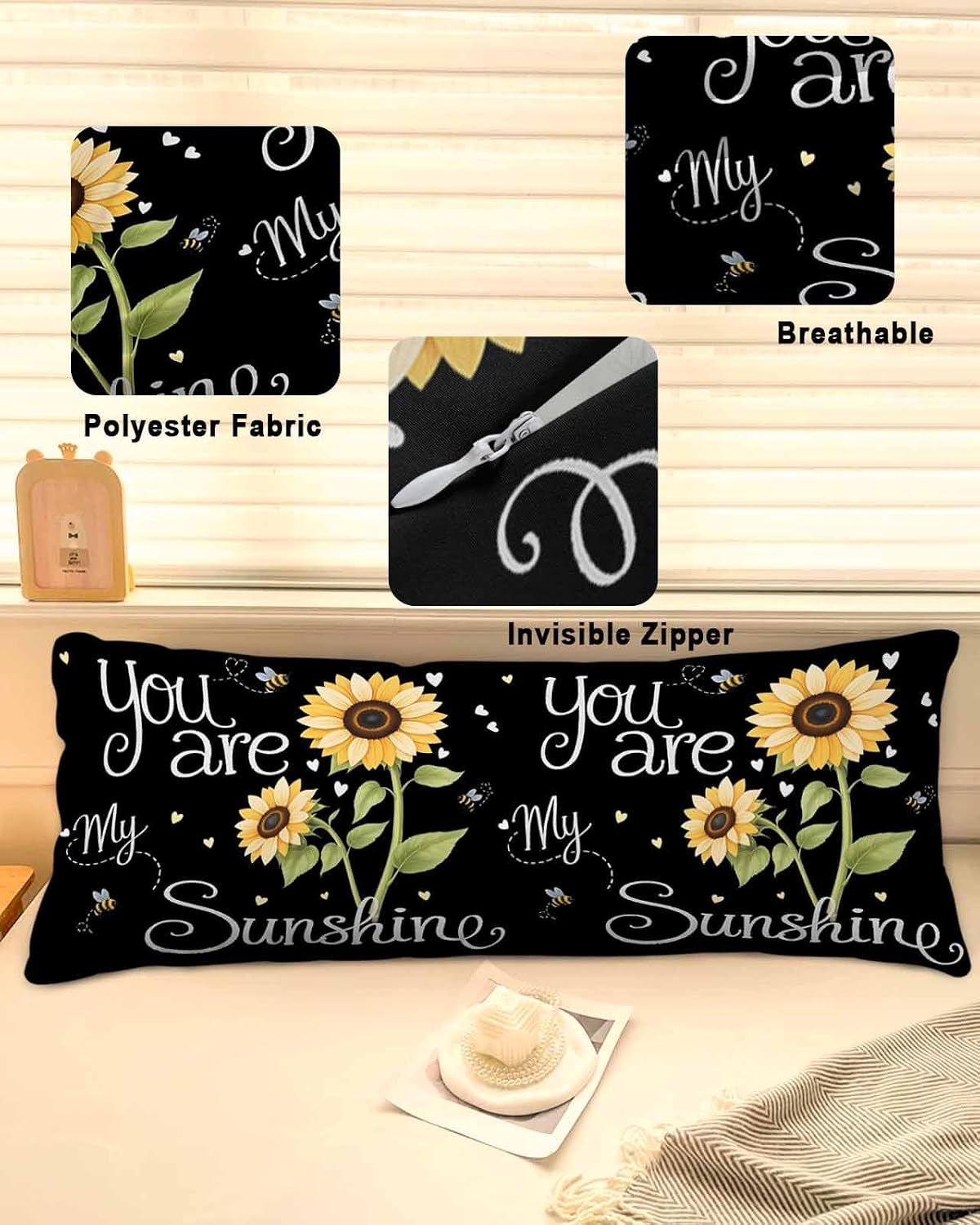 Rgaienmelw You Are My Sunshine Body Throw Pillow Covers 20x54 Inches, Rectangle Decorative Pillowcase with Zipper, Yellow Sunflowers C…