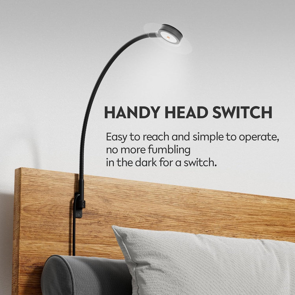 Acegoo Minimalist Bedside LED Reading Light, Wall/Wooden Headboard Mounted Flexible Neck Book Light, Rotatable Lamp Head & Convenient Light…