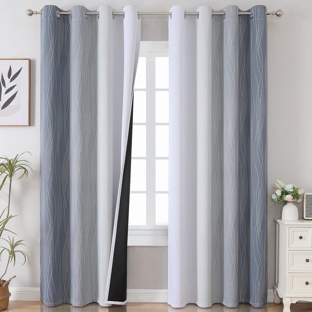 Estelartextiler Estelar Textiler Grey and Greyish White Gradient Blackout Curtains 102 Inches Long for Bedroom, Thermal Insulated Full Room…