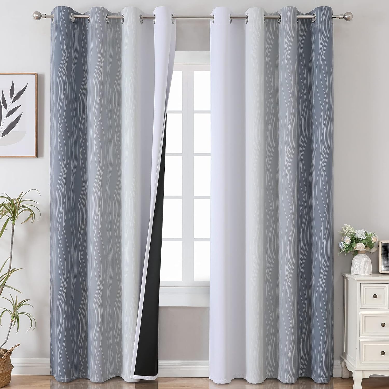 Estelartextiler Estelar Textiler Grey and Greyish White Gradient Blackout Curtains 102 Inches Long for Bedroom, Thermal Insulated Full Room…