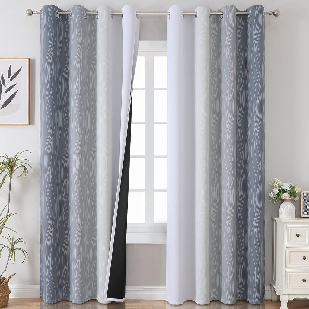 Estelartextiler Estelar Textiler Thermal Insulated Blackout Curtains 96 Inches Long, Ombre Grey and Grayish White Blackout Drapes for Bedro…