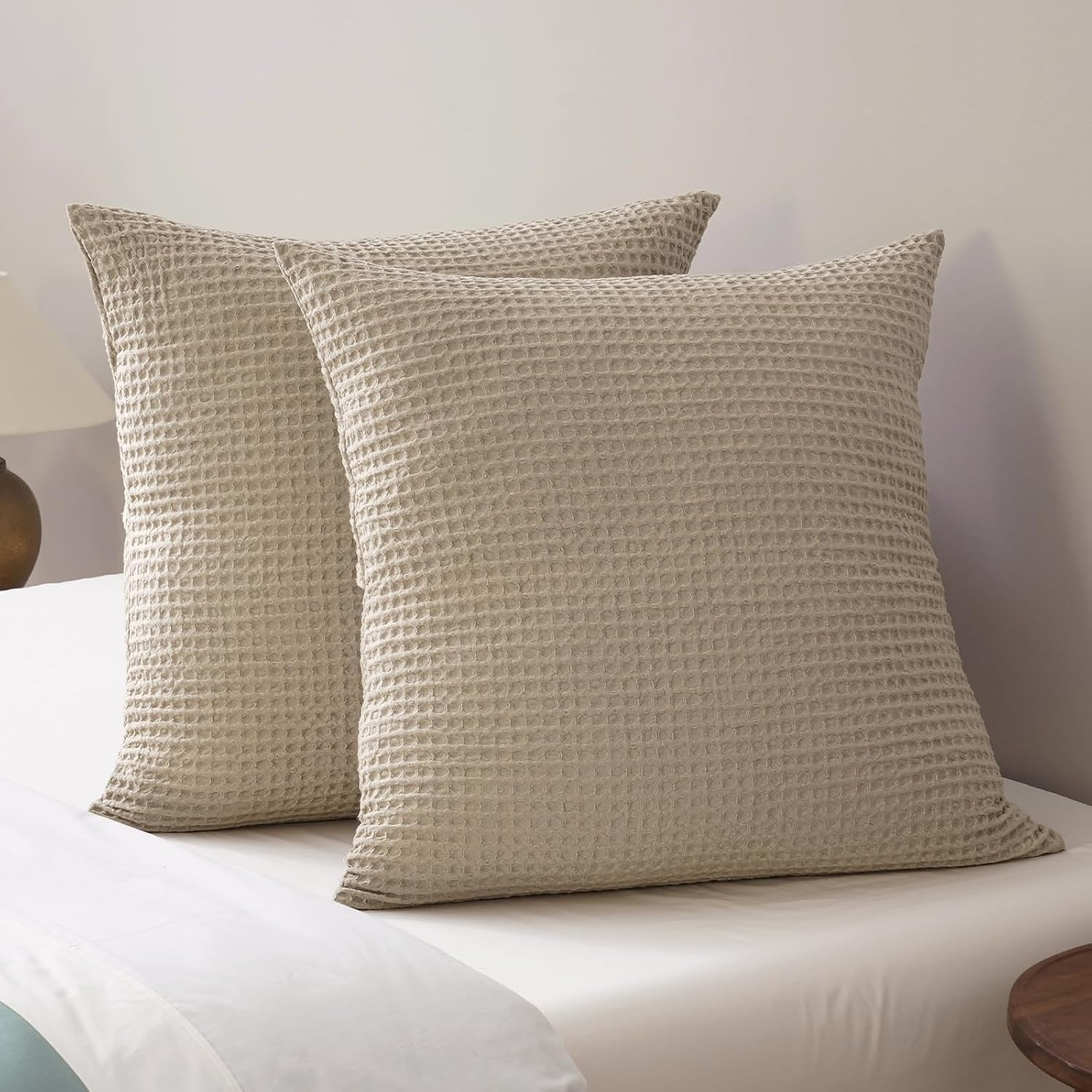 Phf Ultra Soft Waffle Weave Euro Shams Pillow Covers, No Filling, 2 Pack 26" x 26" Bed Cushion Covers, Breathable & Skin-Friendly Bed Pillo…