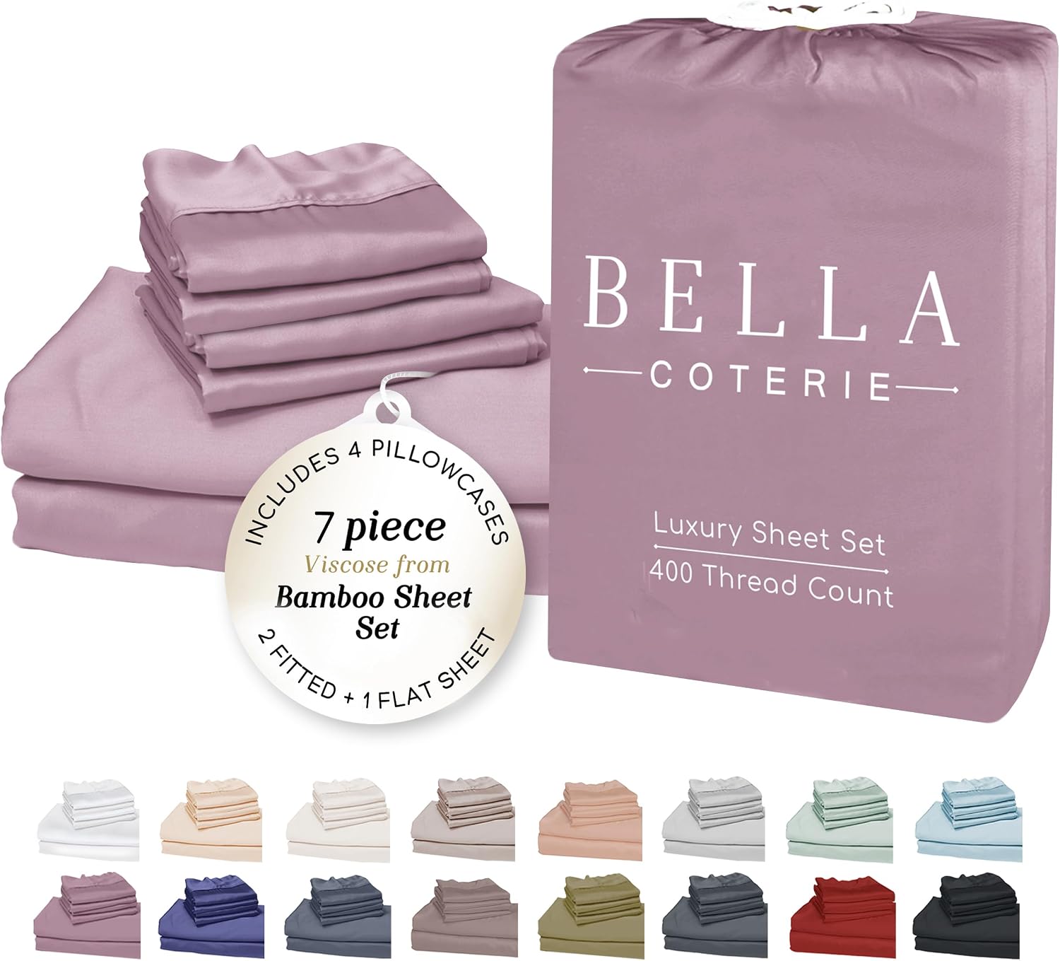 Bella Coterie 7 Piece Luxury Bamboo Viscose Split King Size Sheet Set | 2 Fitted Sheets for Adjustable Beds | 100% Organically Grown |…