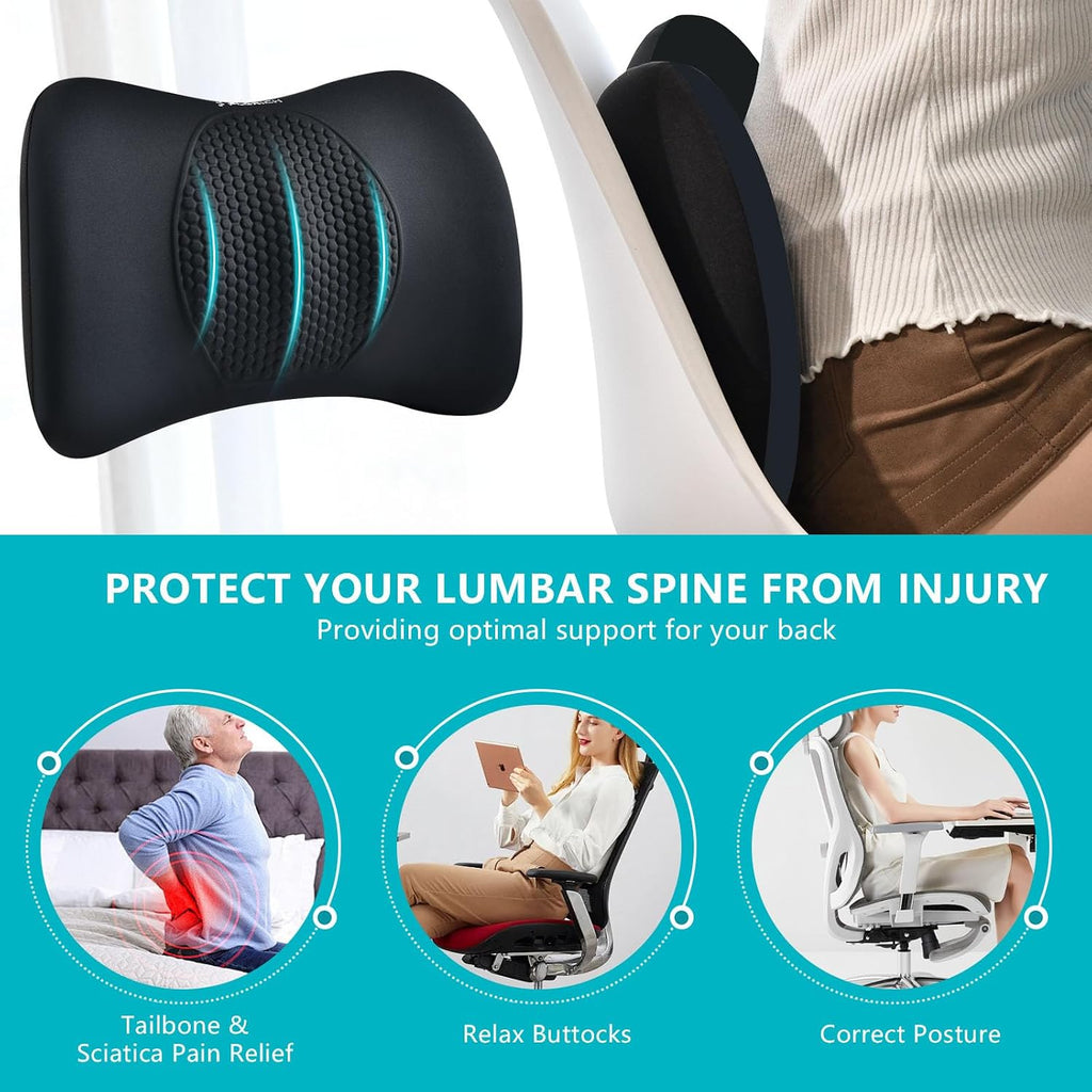 FLORICH 3 PCS Seat Cushion for Carseat Lumbar Support Pillow Car Neck Headrest Pillows Memory Foam Gel Memory Foam Massage Point Seat…