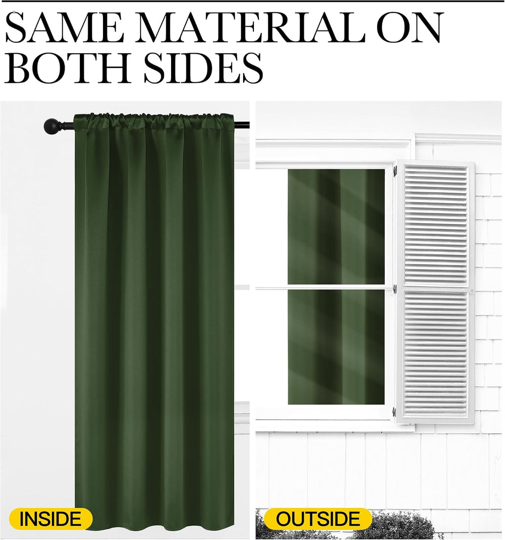 NICETOWN Dark Green Blackout Cafe Satin Curtains for Small Windows, 42" Wide by 36" Long, 2 Panels, Rod Pocket Noise Reducing Faux Silk…