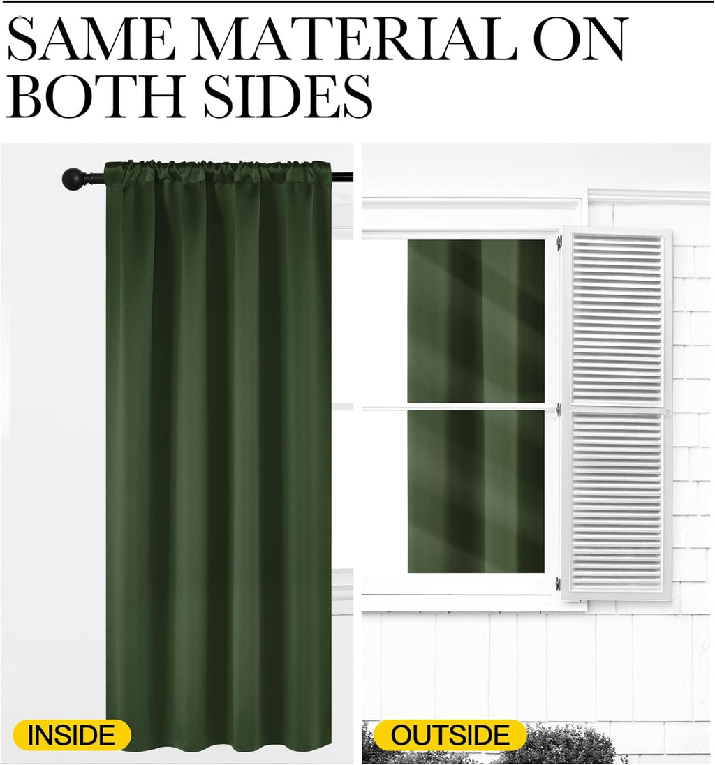 NICETOWN Dark Green Blackout Cafe Satin Curtains for Small Windows, 42" Wide by 63" Long, 2 Panels, Rod Pocket Noise Reducing Faux Silk…