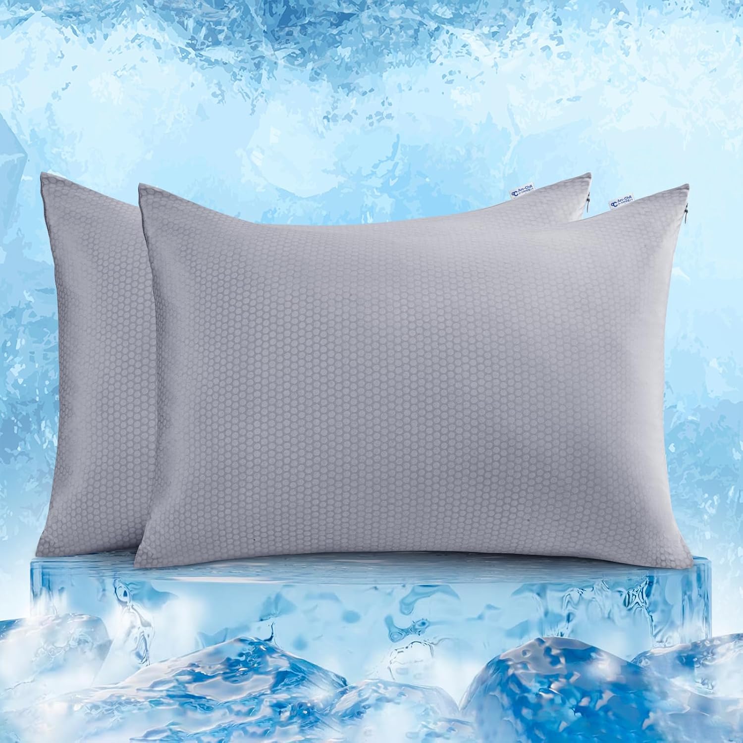 LUXEAR PCM Cooling Pillow Cases, 2 Pack Arc-Chill Q-Max>0.5 Ultra Cool Pillowcases with PCM Print Wick Moisture, Hidden Zipper Cold…