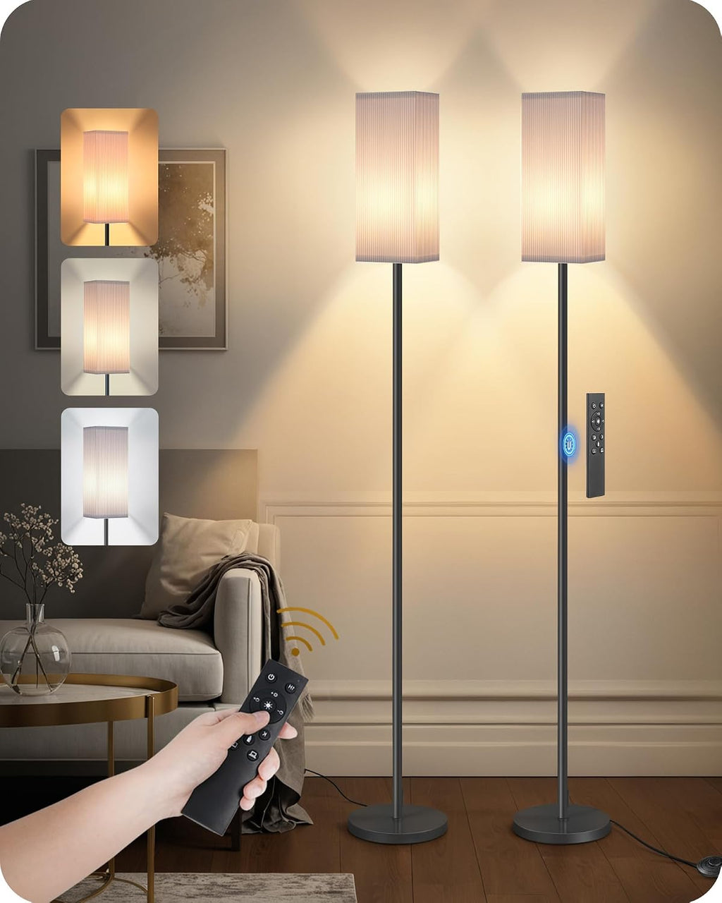 2Pack 64.2” Dimmable Floor Lamp for Living Room with Remote & Foot Switch, Corner Floor Lamp for Bedroom, Includes A19 Bulb, Modern…