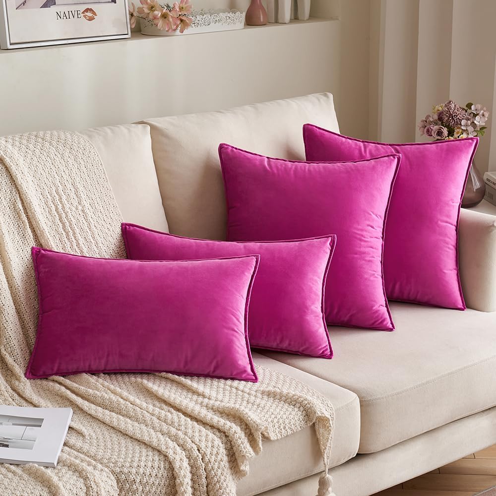 Miulee Summer Hot Pink Velvet Throw Pillow Covers 18x18 Soft Decorative Solid Square Cushion Cases Pack of 2 Modern Luxury Home Decor for C…