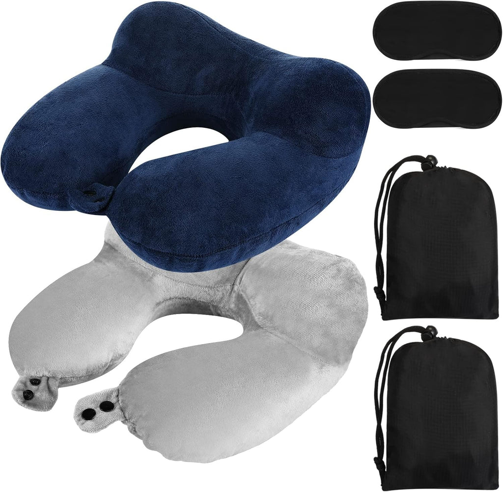 Sintuff 2 Pack Inflatable Travel Pillow for Airplanes Inflatable Neck Flight Pillows with Compact Bag and Blindfold for Traveling…