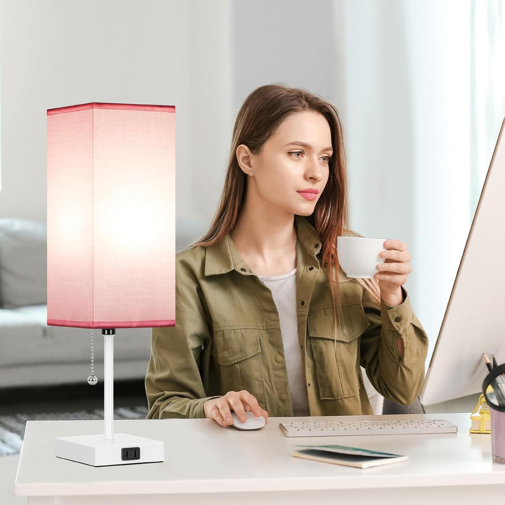 18'' Table Lamp for Bedroom set of 2,3-Color Bedside Lamps with Pull Chain Table Lamps for Night stands, Small Night Light Lamps with 2…