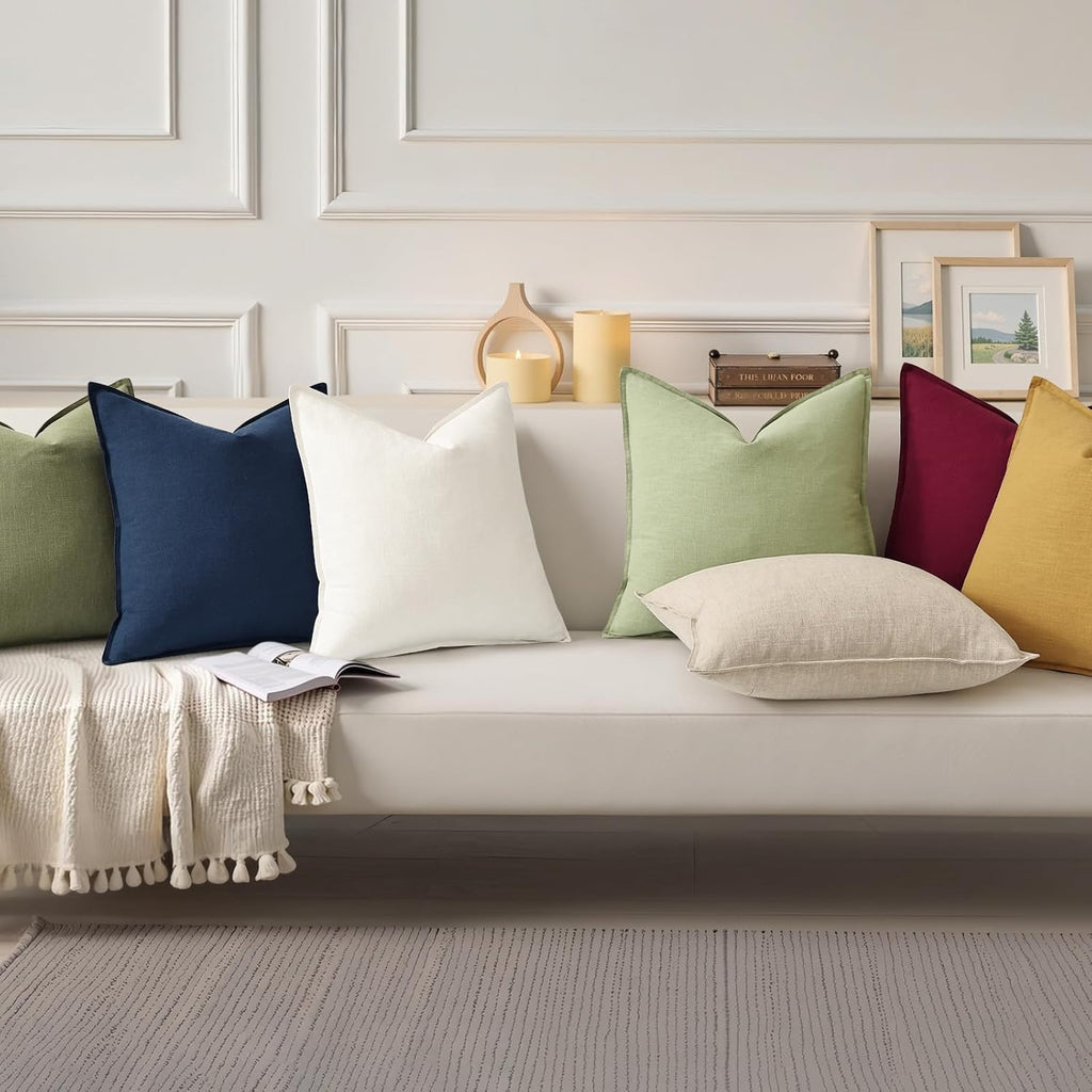 decorUhome Summer Decorative Linen Euro Sham Throw Pillow Covers 26x26 Inch Set of 2 Sage Green Pillow Covers with Flange Edges Soft Farmho…