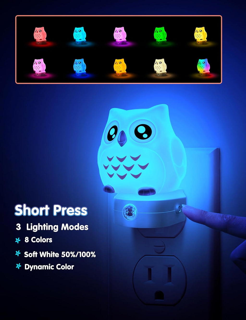 L LOHAS LED Owl Night Light for Kids, 3D Owl Night Light Plug in Wall, Dusk to Dawn Sensor, 8-Color Changing+Soft White 3000K, 3 Lighting…