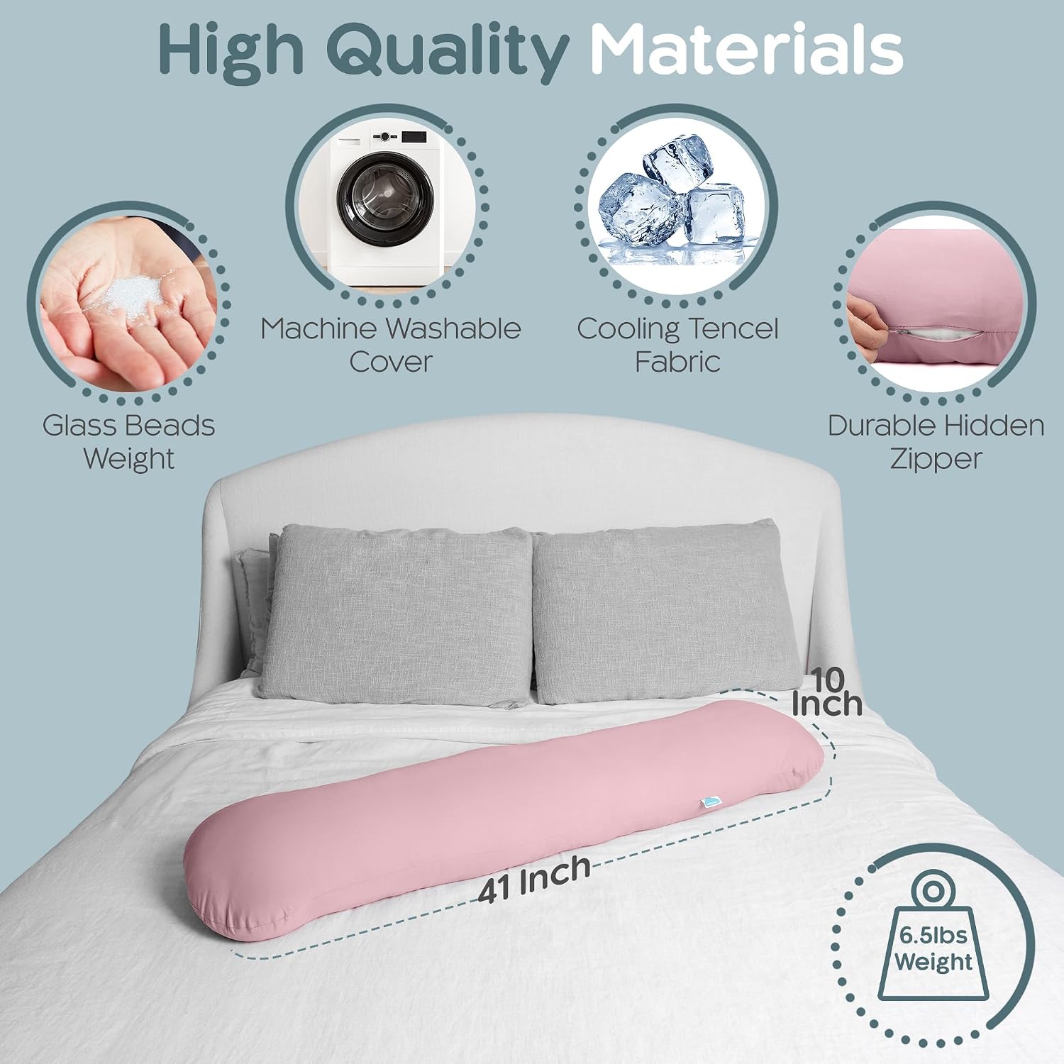 SleepCloud Weighted Body Pillow 6.5lbs - Weighted Pillow for Deeper Sleep (41” x 10”) - Cooling Body Pillows for Adults, Full Body Pillow…