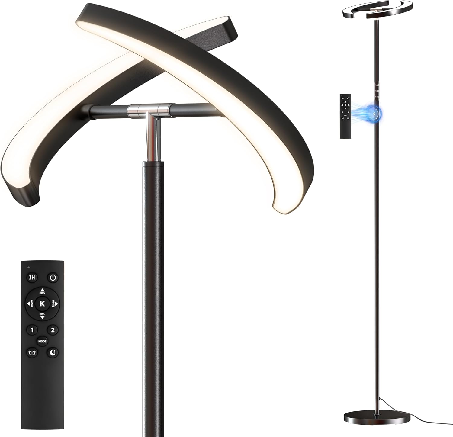 mukuxin Floor Lamp for Living Room, Floor Lamp with Remote Control & Touch Control, 36W 2600lm Standing Lamp with 2 Rotatable Light…