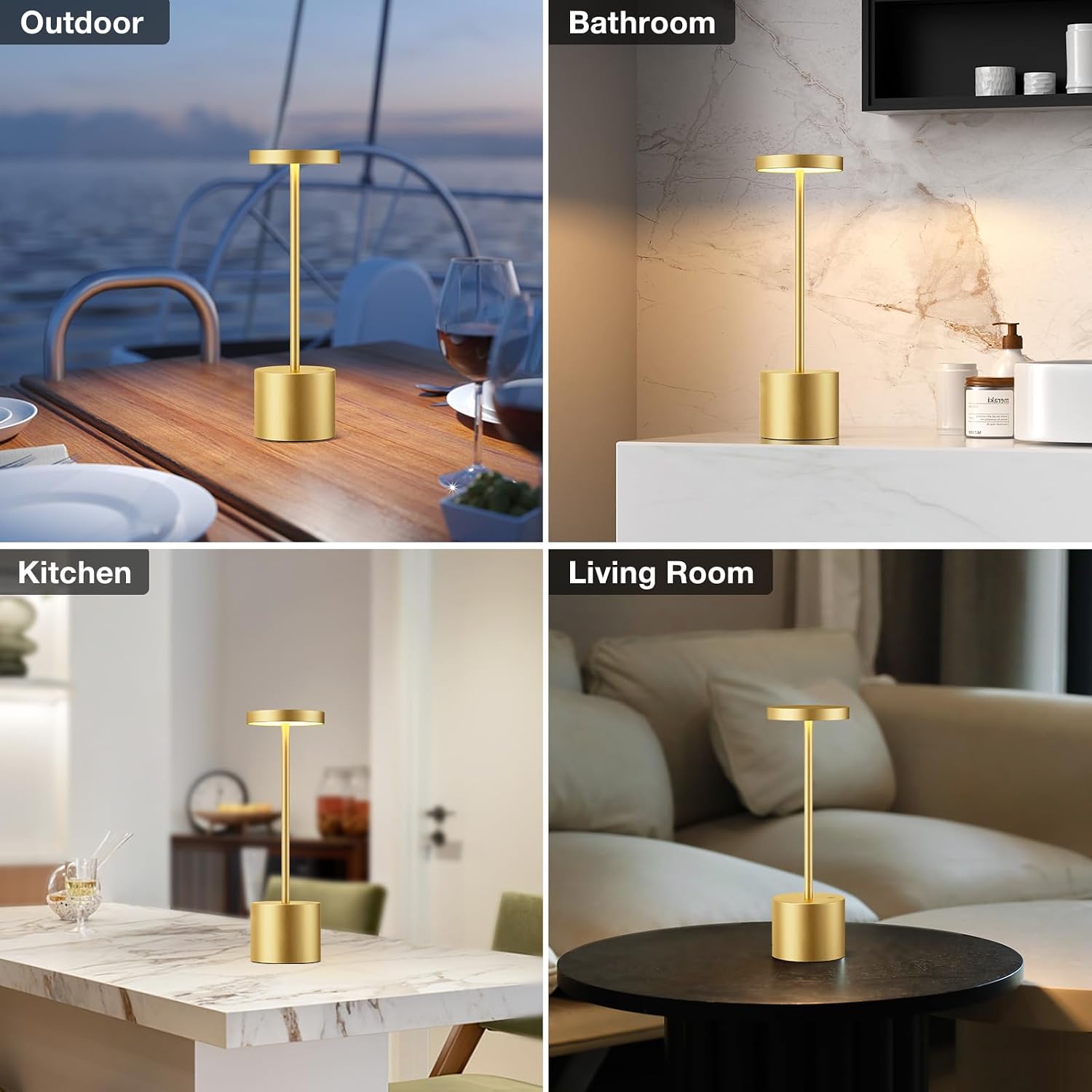 Kakanuo Gold Cordless Lamp Set, Rechargeable Lamps, 3 Color Temperature, LED Outdoor Wireless Lamp, Battery Operated Lamps, Stepless…