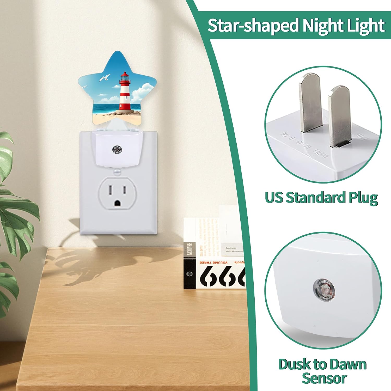 Sea Lighthouse Star Night Light Plug in, Decorative Night Light for Kids Room Nursery Bedroom, Soft Glow Sensor Lamp for Hallway…