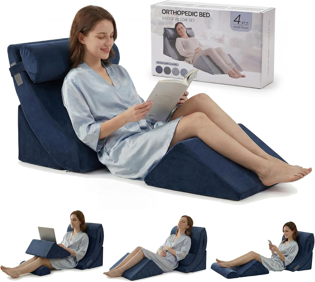 Axelrod 4PCS Orthopedic Bed Wedge Pillow Set, Post Surgery Foam for Back, Neck and Leg Comfortable & Adjustable Pillows- Anti Snoring, Hear…