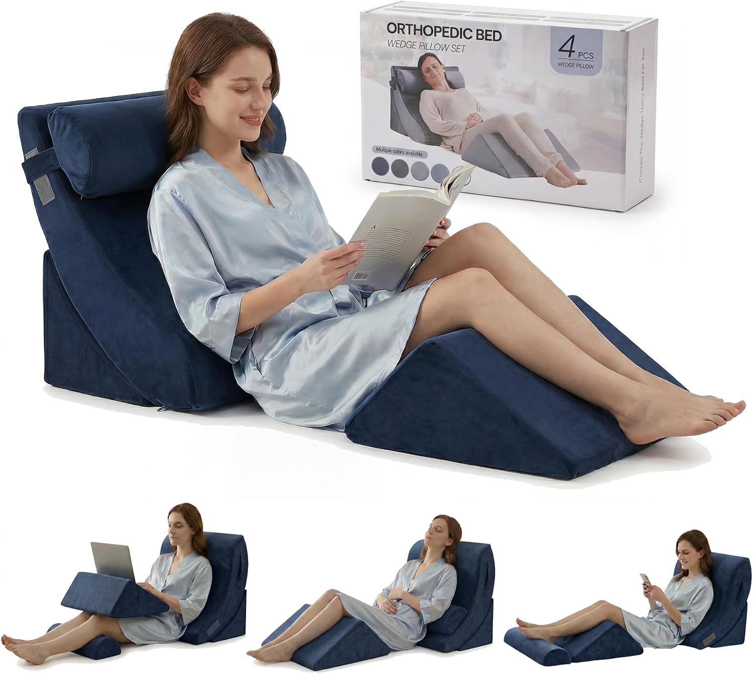 Axelrod 4PCS Orthopedic Bed Wedge Pillow Set, Post Surgery Foam for Back, Neck and Leg Comfortable & Adjustable Pillows- Anti Snoring, Hear…