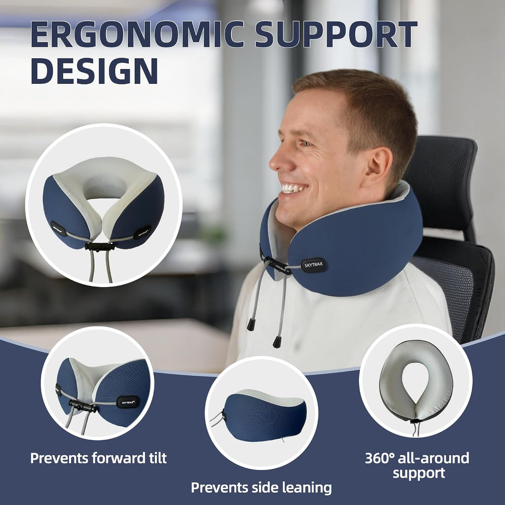 Skytraxcomf SKYTRAX COMF® Ergonomic Memory Foam Travel Neck Pillow, Washable Cooling Ice Silk Cover, Firm Neck Support for Airplane Long Fl…