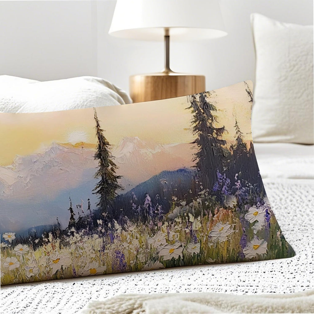Farmhouse Wildflowers Floral Mountain 20x54 Body Pillow Cover, Cottagecore Room Decor, Rustic Country Forest Nature Landscape Decorative…