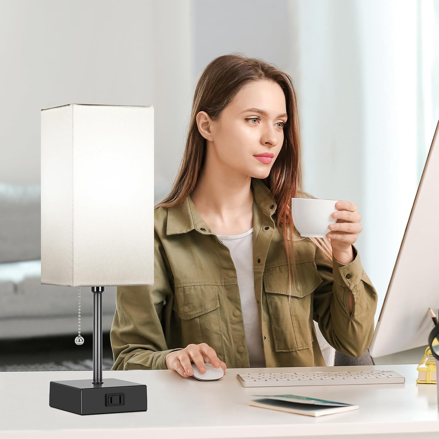 Dott Arts Table Lamp for Bedroom Set of 2, Minimalist Bedside Lamps with AC Outlets, Night Light 2700K 4000k 5000K Small Nightstand Lamps…