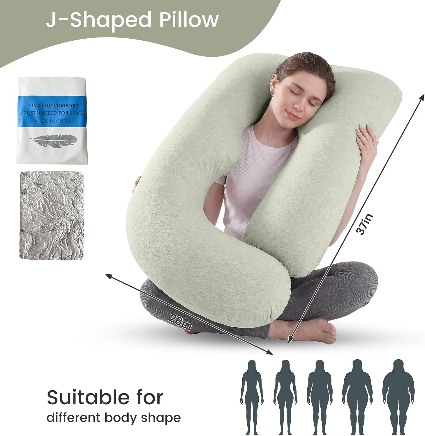 Jcickt Pregnancy Pillow for Sleeping,59 inch Maternity Pillow with Removable Washable Cover, J-Shaped Cooling Full Body Pregnant Pillow…
