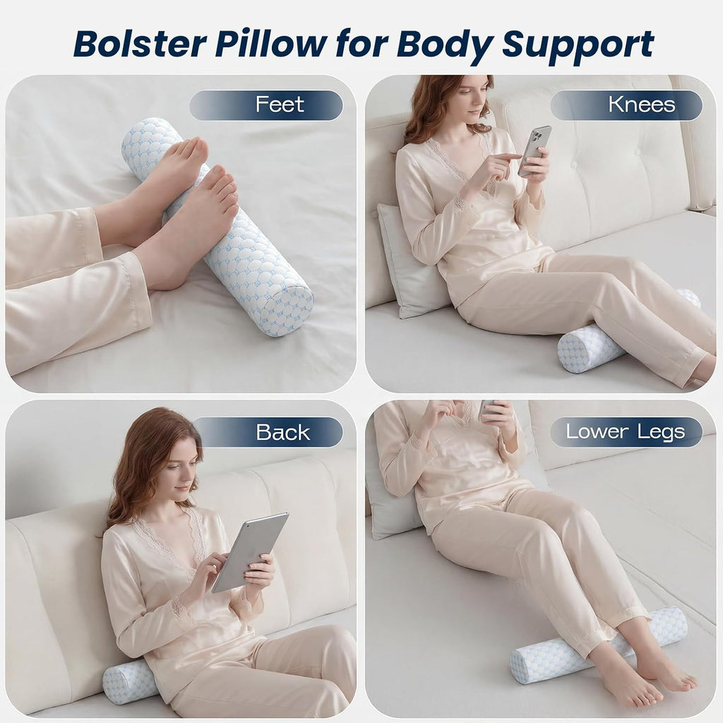 Forcanby Neck Roll Cervical Pillow for Neck - Memory Foam Neck Pillow for Bed | Round Neck Pillows for Sleeping (Cool-Blue, X-Small - 3.5"…