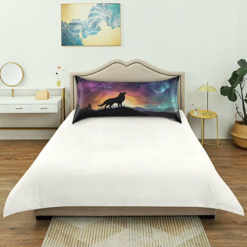 YETTASBIN Galaxy Wolf Satin Pillowcase, Soft Breathable Silk Pillow Case with Envelope Closure for Hair and Skin, Standard Size 26 x 20 Inch
