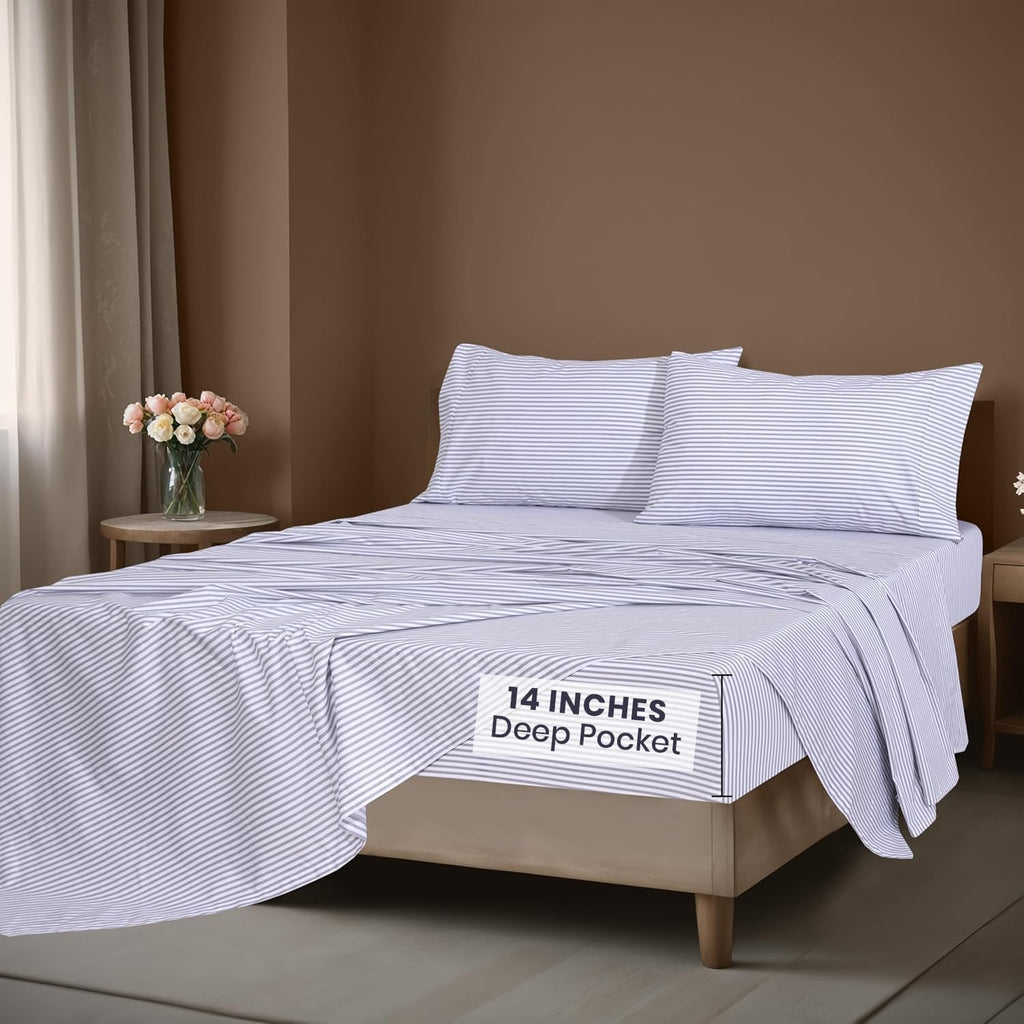 Zoyer 100% Cotton Sheets – California King Percale Bedding, Cooling & Breathable, Durable with a Crisp, Soft & Comfortable Feel, 14" Deep P…