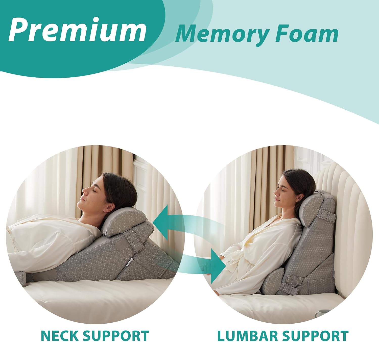 Bedluxe Adjustable 4pcs Bed Wedge Pillow Set, Memory Foam Wedge Pillows Post Surgery for Back, Neck, Leg, Pillow Wedge for Sleeping, Sitti…