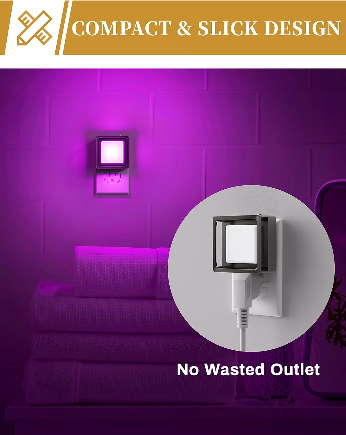 DORESshop Purple Night Light [2 Pack], Night Lights Plug Into Wall, Night Light Dusk to Dawn Sensor, LED NightLight Adjustable…