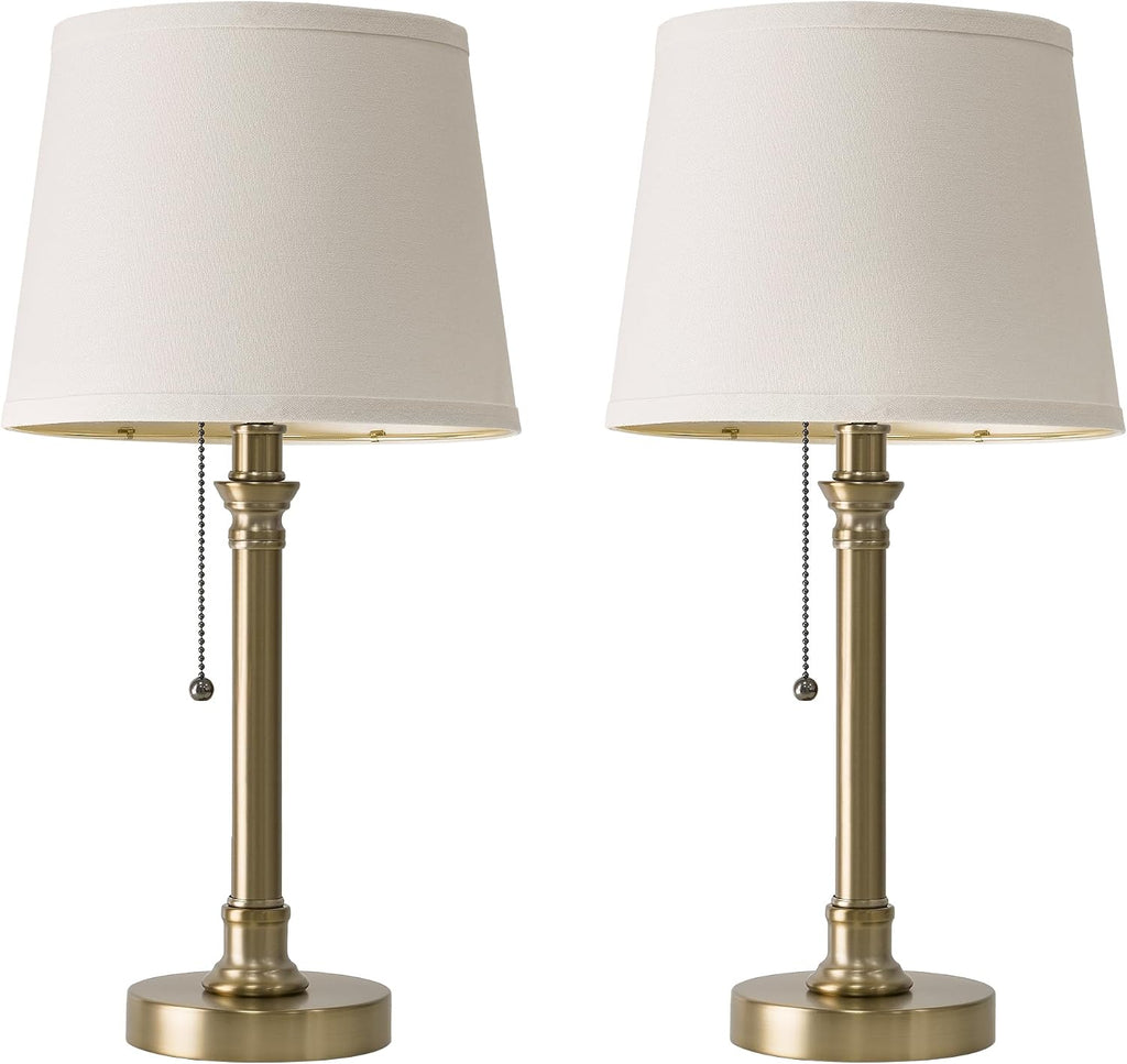 Oneach 19.5” Warm Gold Table Lamps Set of 2, Pull Chain Switch Bedside Table Lamps, Modern Nightstand Lamp with Linen Shade, Small Desk…