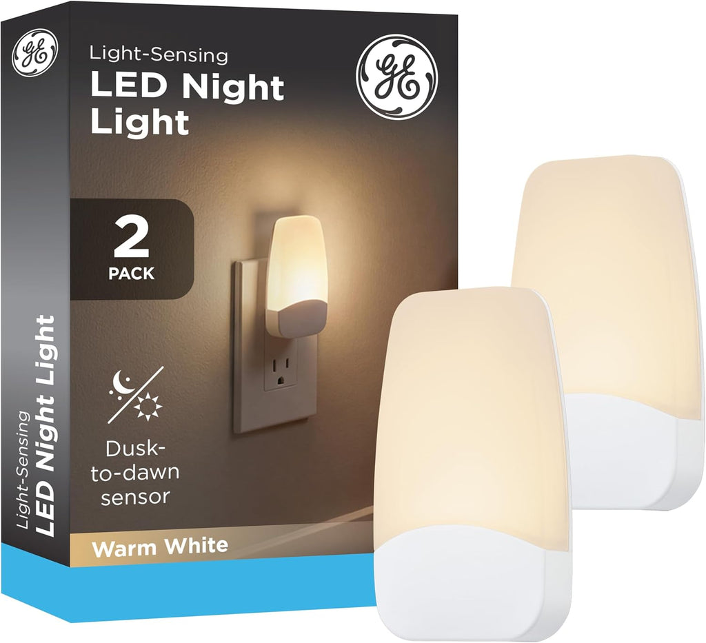 GE LED Night Lights Plug Into Wall, Dusk to Dawn Sensor, Ambient Lighting, Dorm Room Essentials, Nightlight for Bedroom, Bathroom Decor…