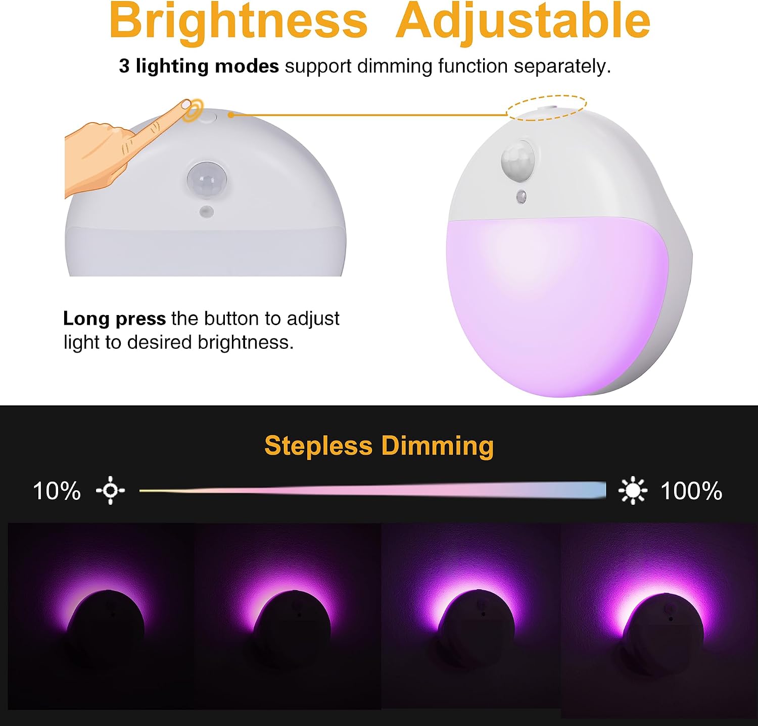 YUNLEX 2 Pack Purple Battery Night Light, Motion Activated Night Light, 2.6" Small Sticky Lights, 3 Light Modes, Dimmable Calming Glow…