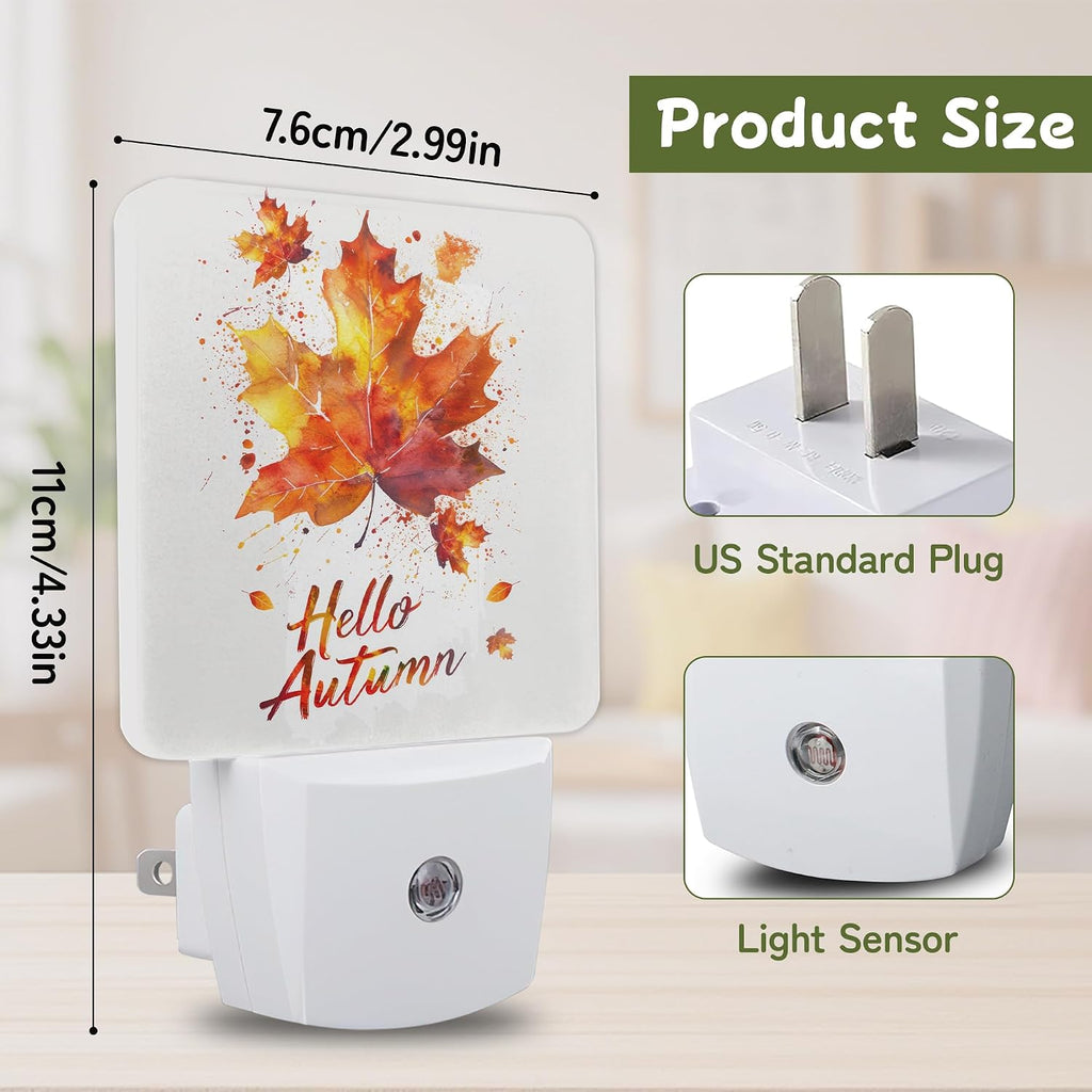 Night Light, Autumn Maple Leaves Night Lights Plug into Wall Decor for Bedroom Bathroom Hallway Kitchen, Dusk to Dawn Sensor Gift for…