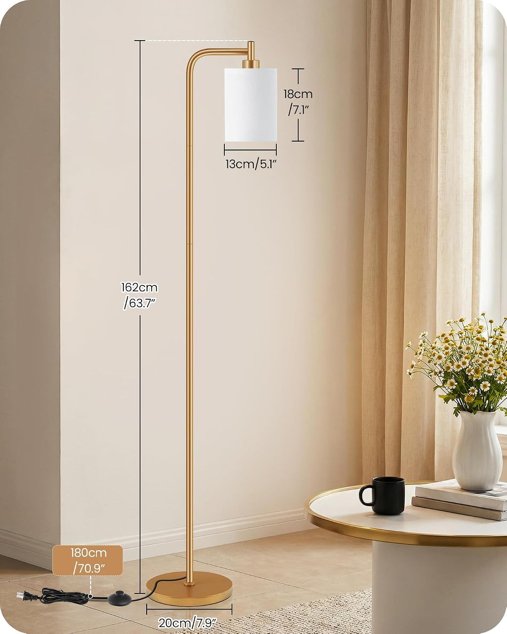 Dimmable Floor Lamp for Living Room with Remote and Foot Switch, Modern Standing, Corner Lamp,10W Bulb 3 Color Temperatures, for Bedroom…