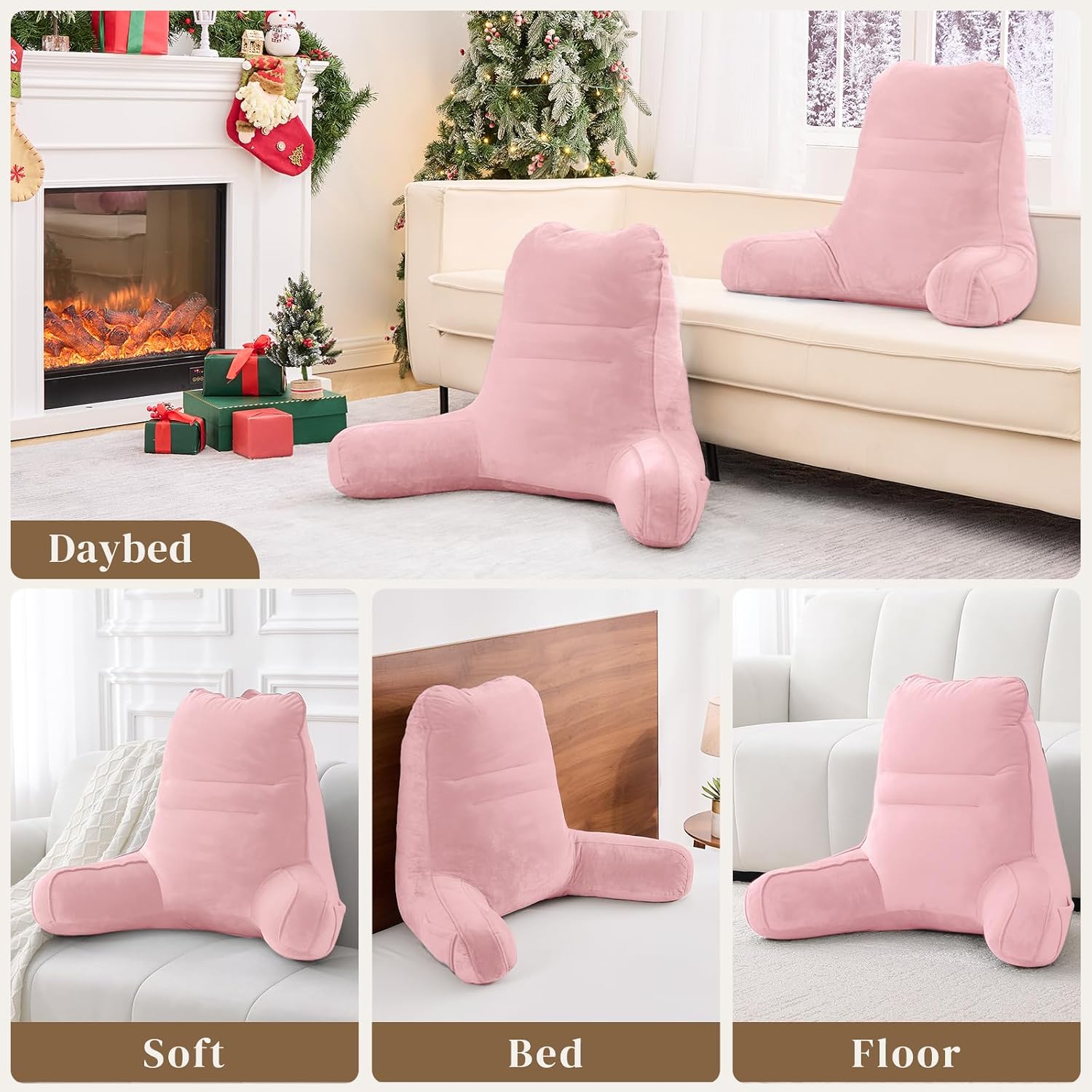 Sasttie Reading Pillow, Pillows for Reading or Relaxing – Ergonomic Support for Head, Neck, Back, and Lumbar, 21-Inch, Light Pink Pink