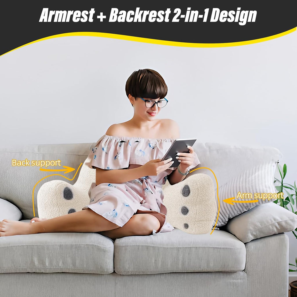 Ajicong Reading Pillow for Sitting in Bed Couch Teens/Adult, Back Rest Pillow for Sitting Up in Bed with Shredded Memory Foam, Includes Arm…