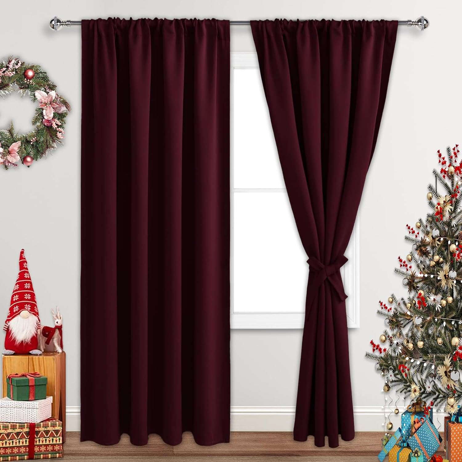 Jiuzhen Christmas Blackout Curtains for Bedroom - Thermal Insulated Room Darkening Noise Reducing, 52 x 84 Inch Length Curtains for Living…