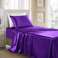 Golal Satin Bed Linen Set, 3Pcs Luxury Silky Soft Twin XL Sheets with Deep Pocket Fitted Sheet, Wrinkle-Free, Dark Purple 3Pcs