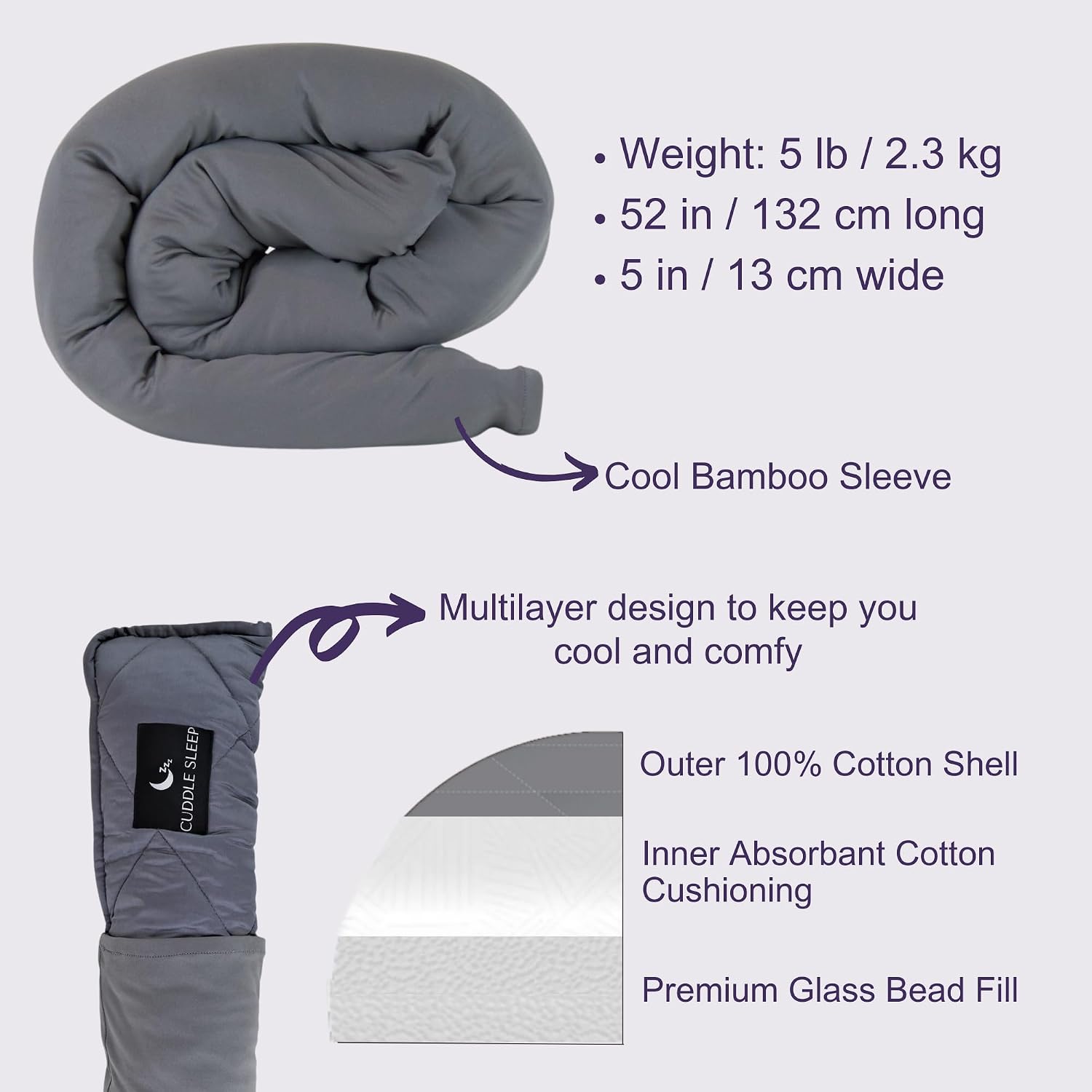 Good Karma Mart Cuddle Sleep Weighted Pillow - Sensory Pillow - Cuddles You to Sleep - Cool Touch Sleeve - Travel Friendly - 52inches - Wei…