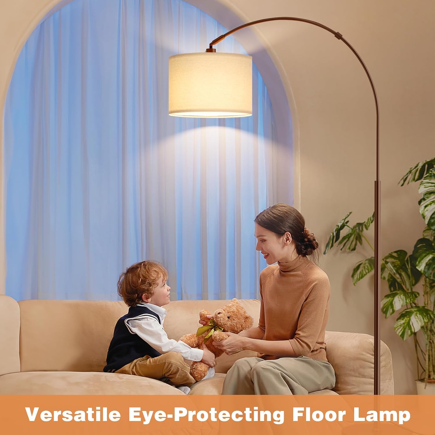 Ambimall Dimmable Arc Floor Lamp with Remote, Color Temperatures and Brightness Adjustable, Arched Floor Lamp with Rotating Head, Over…