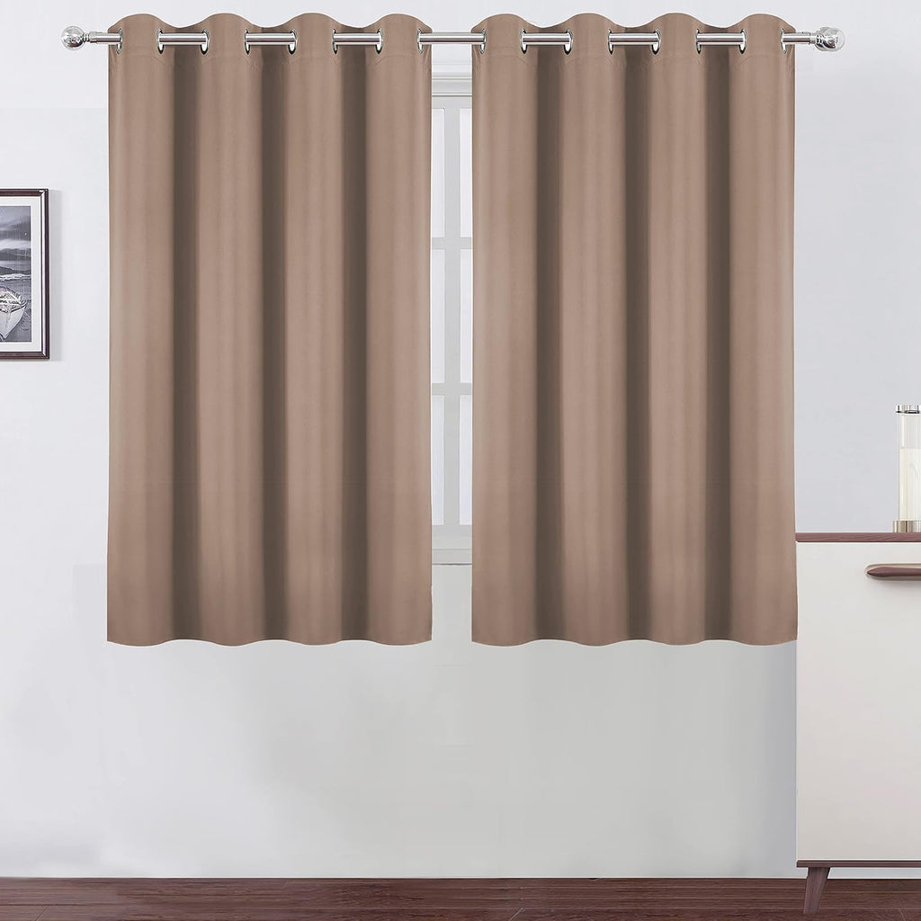 Lemomo Cappuccino Blackout Curtains/52 x 45 Inch Length Set of 2 Panels Grommet Short Bedroom Curtains 45 Inch silver