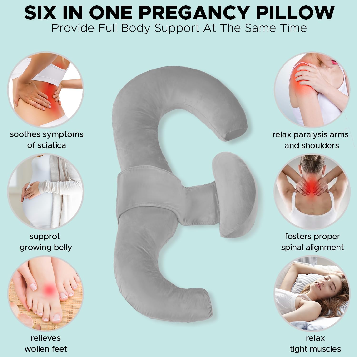 SchnauzerHome Pregnancy Pillows for Sleeping, E Shaped Maternity Pillow for Pregnant Women with Adjustable Wedge Pillow, 48 Inch Full Body…