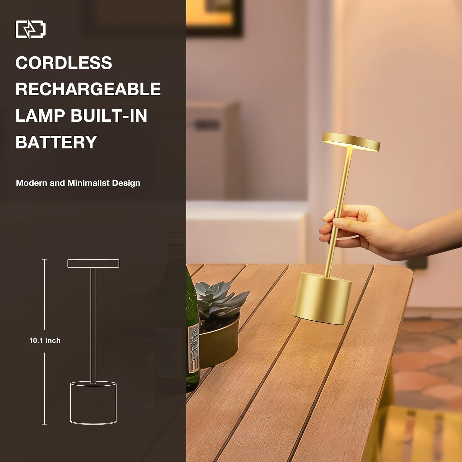 Kakanuo Gold Cordless Lamp Set, Rechargeable Lamps, 3 Color Temperature, LED Outdoor Wireless Lamp, Battery Operated Lamps, Stepless…