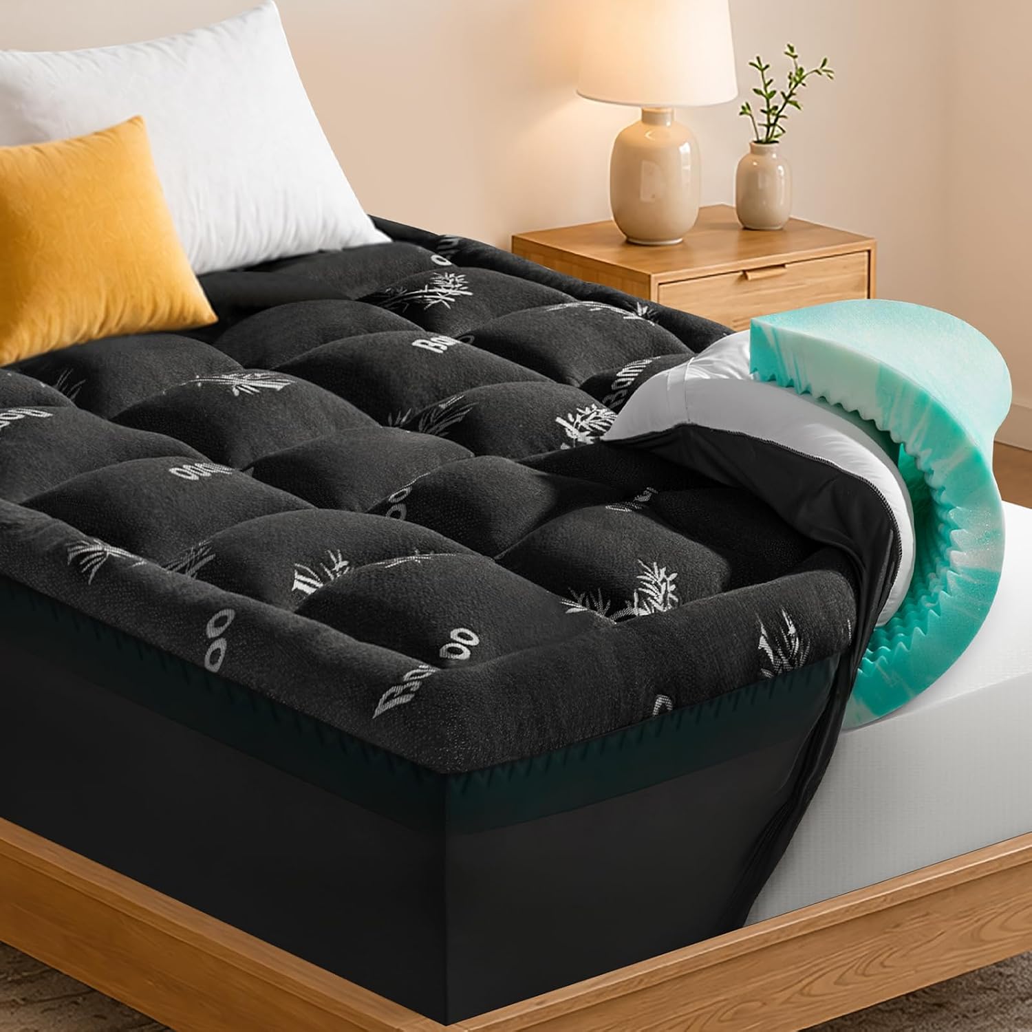 NiceSleepPlusLife Dual Layer 4 Inch Full Size Mattress Topper - 2" Gel Cooling Memory Foam and 2" Ultra Soft Pillow Top, Viscose Made from…